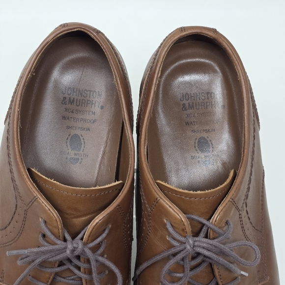 Johnston & Murphy Mens Size 11M Branning Cap Toe Tan Sheepskin Brown Oxford Shoe